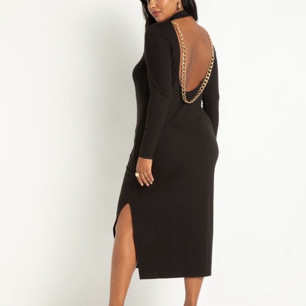 Elegant Black Chain-Back Dress NWT